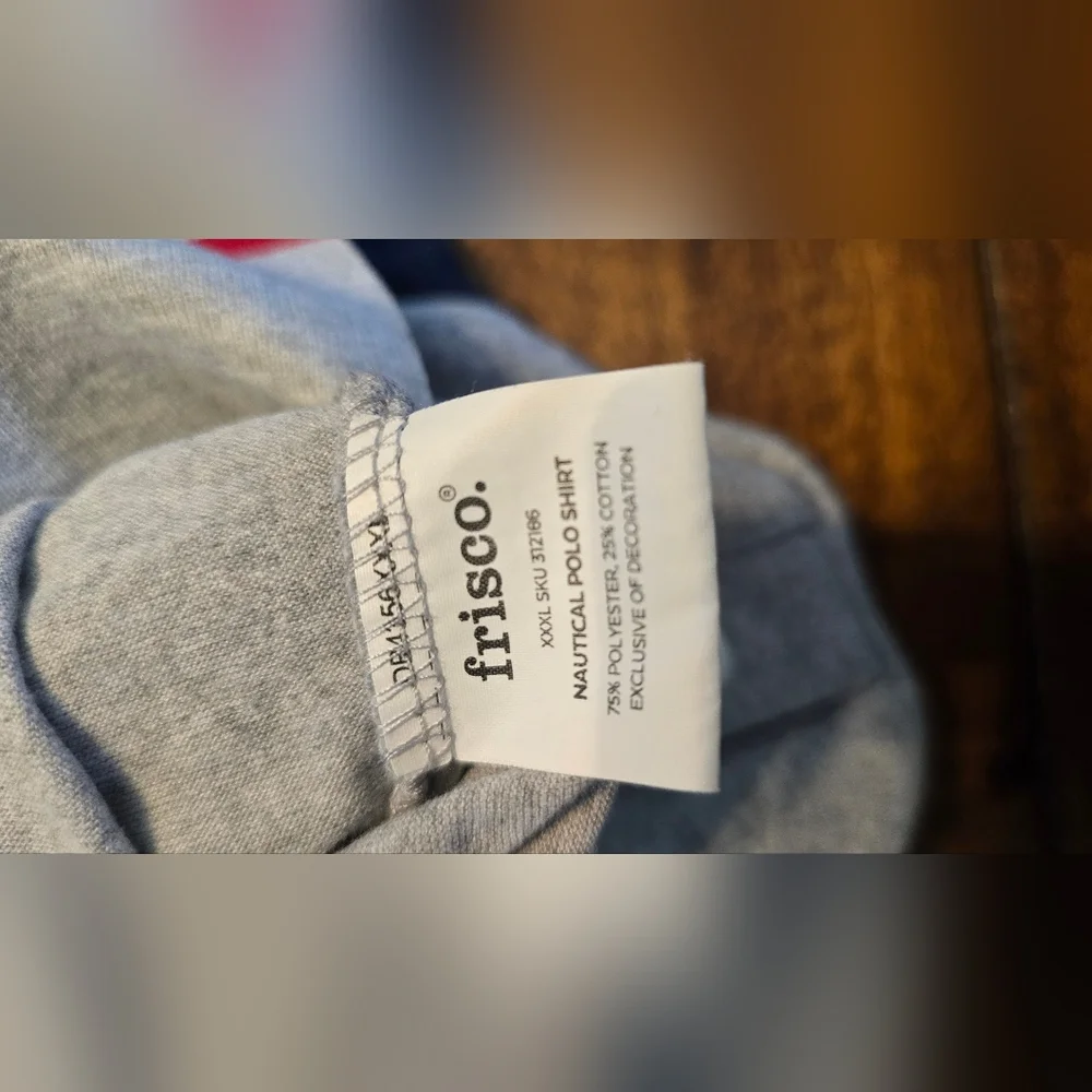 Stylish Gray Dog Polo Shirt with Red and Blue Accents
